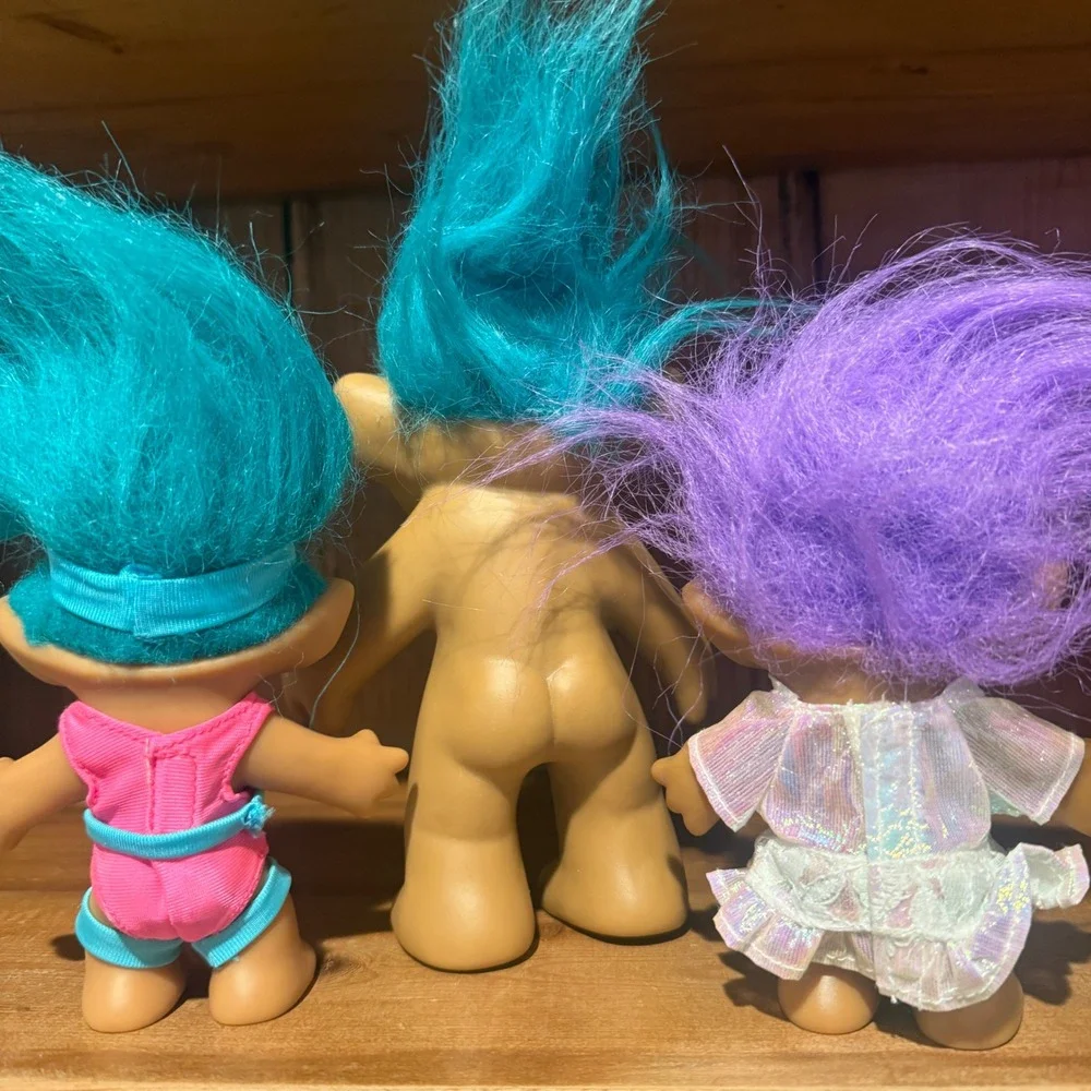 Vintage Russ Berrie Ace Novelty Troll Doll Lot 90s Blue Purple Hair 3pc Set